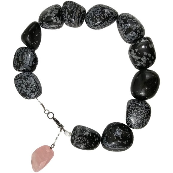 Femme Gems Vintage Snowflake Obsidian Collared Necklace 16" Rose Quartz 322g Z8 - Picture 4 of 6